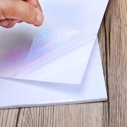 Outus 24 Sheets Holographic Sticker Paper Holographic Laminate Sheets Transparent Overlay Lamination Sticker Self Adhesive Vinyl Film A4 Size, 8.25 x 11.7 Inches(Spot Patterns)