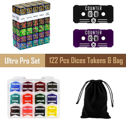 122PCS MTG Keyword Tokens & Dice & Life Counter Set for Magic Card, Health Tracker Life Counter Bulk Ability MTG Dice Set, Compatible with TCG Card Gaming Accessories CCG Creature Stats