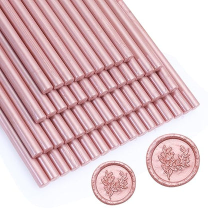 52pcs Rose Gold Wax Sealing Sticks for Wax Seal Stamp - Premium Glue Gun Sticks for Envelope, Letter, Wedding Invitation Craft Adhesive - Great Gift Ideas (Mini Size)