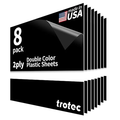Trotec TroLase | 12"x12"x1/32", 8 Pcs | Black/White | 2 Ply | Modified Acrylic | Laser Engraving Double Color Plastic Sheet | Engraving Blanks for Laser, Saw, Guillotine | Made in USA