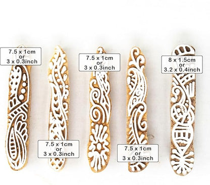 Hashcart Wooden Indian Traditional Design Printing Stamps/Blocks for Printing Saree Border/Dresses/Craft Card Making/Scrapbook/Clay Pottery (Set of 5)