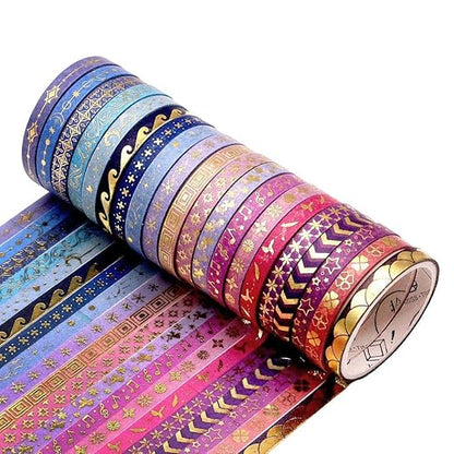 AEBORN Thin Purple Washi Tape - 20 Rolls 5mm Gold Foiled Skinny Washi Tape Set, Pretty Star Washi Tape for Bullet Journal, Scrapbook, Gift Packaging, DIY Crafts