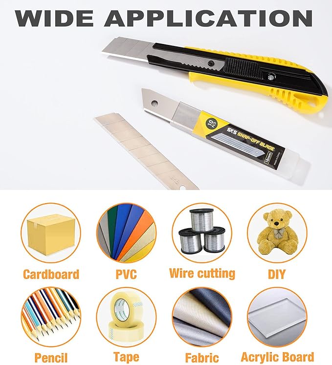 DOWELL 18mm Snap Off Blade SK5 Utility Knife Retractable Blades Box Cutter Blades (100pc)