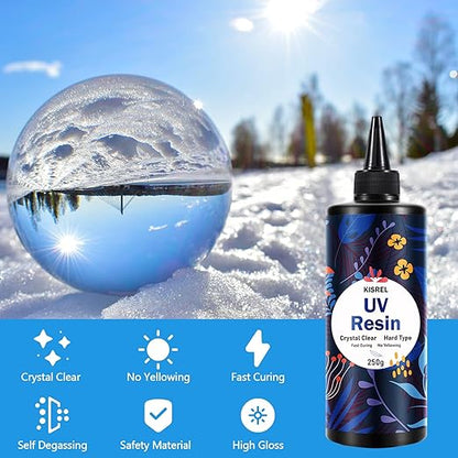 KISREL UV Resin 2000g - Upgraded Hard Type Crystal Clear Ultraviolet Curing UV Epoxy Resin for Craft Jewelry Making