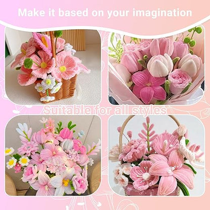 400 Pcs Pipe Cleaners Craft Kit and Craft Supplies Set, 4 Colors Chenille Stems Craft Kits. Includes Floral Tape, Wire, Stems and More, DIY Arts and Crafts Supplies for Flower Making (Pink)