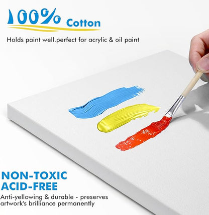 Gotideal Canvas for Painting, 14 Pcs Muti Pack Stretched Painting Canvas, Blank Paint Canvas for Acrylic, Oil, Art Supplies for Artists, Adults 4x4,4x6, 5x7, 8x10,9x12, 11x14 Set of 14