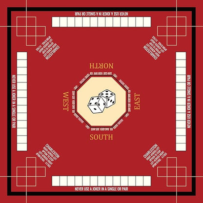 Mahjong Mat for Table 31.5''x31.5'', Mahjong Cloth Cover with Game Rules, Mahjong Tablecloth for Poker, Board Games Table Mat, Card Games, Tile Games, Dominoes (Red)