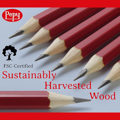 Pepy Graphite Professional Drawing Pencils - Set of 12 8B Pre-Sharpened Black Lead Pencils; Perfect for Drawing, Sketching and Shading, Graphic and Fine Art