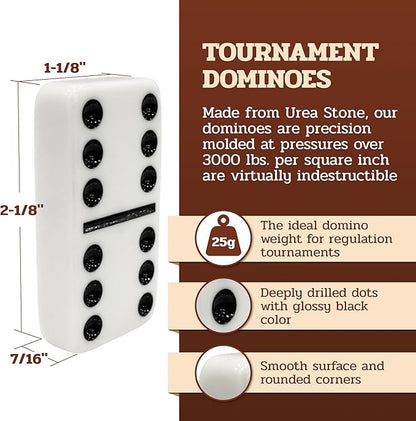 Alex Cramer Le Club Luxury Domino Set with Handcrafted Walnut Case and Cribbage/Counter Top - Tournament Quality 28 Indestructible (Domino Set with Personalized Brass Plate)
