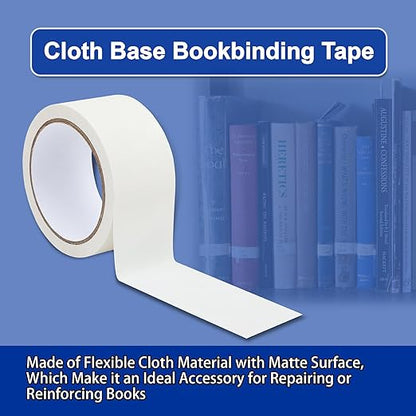 Cloth Bookbinding Repair Tape Cloth Book Repair Tape 2 Inch by 33 Feet Self Adhesive Non Reflective Fabric Tape for Old Books Antique Books Daily Supplies (White)