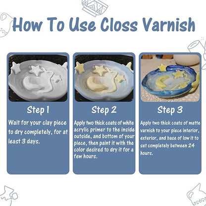 100ml Air Dry Clay Glaze, Clay Varnish for Air Drying Clay, Clear Acrylic Varnish for Craft Pottery Waterproof & Matte Finish