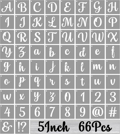 BAMIDELE 5 Inch Alphabet Letter Stencils for Painting, 66 Pcs Reusable Plastic Calligraphy Letter Stencils and Numbers Template Kit for Painting on Wood, Chalkboard, Fabric, Door Porch, Wall Art