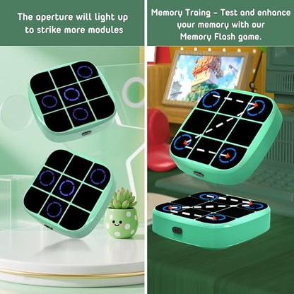 Tic-Tac-Toe Bolt Game, 4-in-1 Handheld Puzzle Games Console, Electronic Tic-Tac-Toe Game for Educational and Memory Growth, Portable Travel Games for Car Ride, Board Games for Kids and Adults (Cyan)