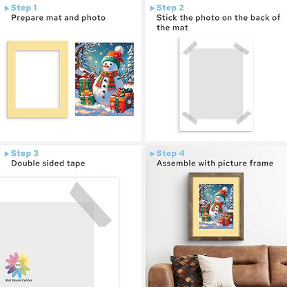 Mat Board Center, 11X14 Mix Color Mats for 8.5X11 Pictures - Acid Free, 4-Ply Thickness, White Core, Bevel Cut - for Artworks, Photos, Framing - Pack of 12