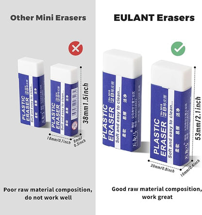 EULANT Pencil Erasers 10 Pieces, White 2B Rubbers Erasers for Schools Office Kids Adults, Soft Art Erasers for Writing Drawing Student Teachers
