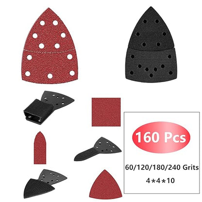 160pcs Detail Sander Sandpaper for Mouse Sander, 60 120 180 240 Grit Sanding Sheets, Sander Pads for Detail Sander, Finger Sander -FSM16