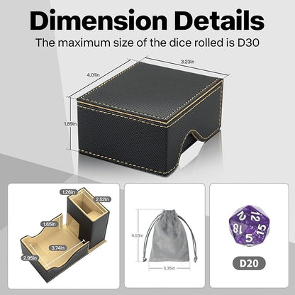 Dice Roller Tower, Premium DND Magnetic Dice Tray, Foldable PU Leather Dice Tower RPG Gifts for Dungeons and Dragons MTG Dm & Player Black/Brown