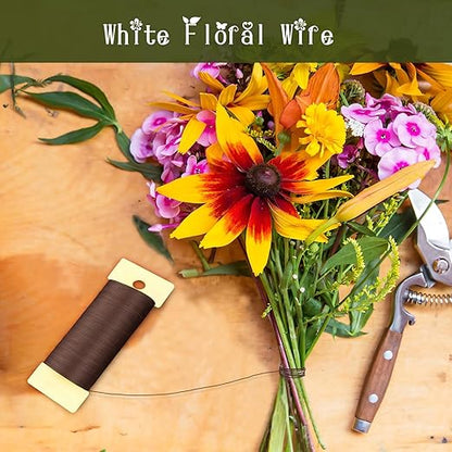 Floral Wire, 38 Yards 114 Ft 22 Gauge Metal Wire for Crafts, Flexible Wreath Flower Thin Craft Wire for Ornaments Ribbon Making DIY, Coffee