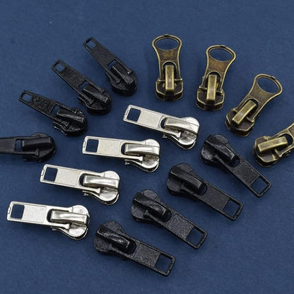 24 Pcs #5#7 Zipper Sliders Replacement Zipper Pull Repair Kit Includes Top and Bottom Stoppers for Clothing Bags Purses Luggage Metal Plastic Nylon Coil Jacket Zippers Supplies