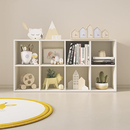 Wood Cube Storage Organizer Closet Cabinet for Living Room Bedroom Study Shelf Bookcase Wooden Floor Standing Open Bookshelf for Kids Home Office Display Storage Cabinet (White, 8-Cube, 11.81in)