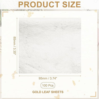 PATIKIL Gold Leaf Sheets for Art 3.7" x 3.4", 100 Pcs Gold Foil Sheet Metallic Leaf Papers for DIY Crafts Resin Furniture Nails Paintings Home Decoration, Light Silver