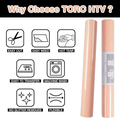 TORC Blush Glitter HTV Heat Transfer Vinyl 2 Rolls Iron on Vinyl for T Shirts Crafts 12 inch x 5 ft