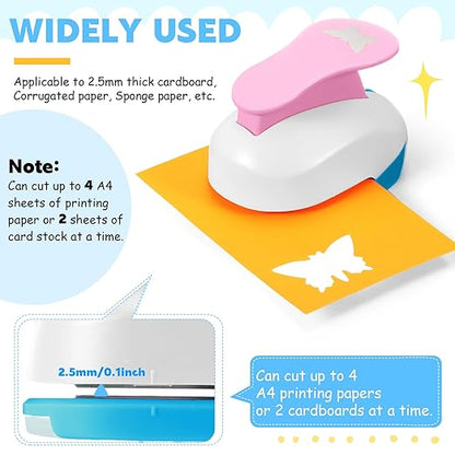 CHENGU 16 Pcs Craft Holes Punch Paper Punchers Scrapbook Punches with Craft Sticker Paper, Round, Star, Square, Heart, Flower, Wave Circle Shape (Flower Style,2 Inch)
