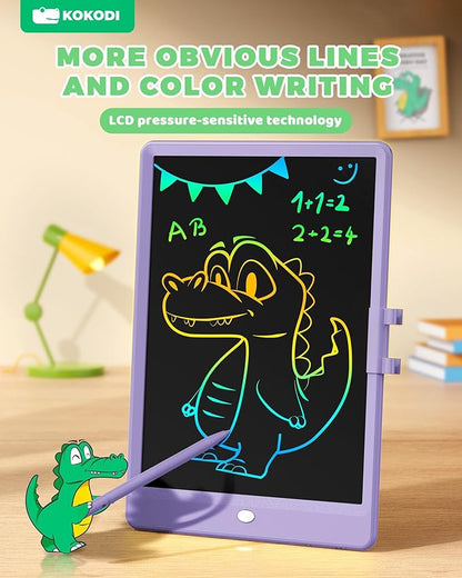 KOKODI LCD Writing Tablet, 10 Inch Colorful Toddler Doodle Board Drawing Tablet, Erasable Reusable Electronic Drawing Pads, Educational and Learning Toy for 3-6 Years Old Boy and Girls(Purple)