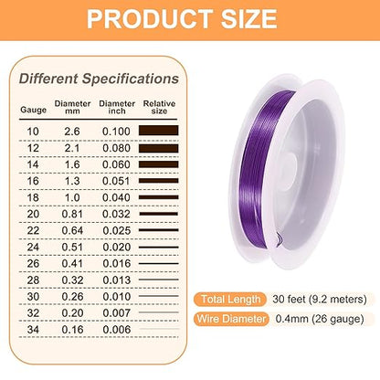 HARFINGTON 30ft Jewelry Wire, 26 Gauge (0.4mm) Brass Craft Soft Metal Tarnish Resistant Copper Beading Wire for Jewelry Making Supplies Crafting, Purple