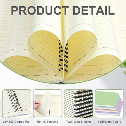 Yahenda 4 Pcs Spiral Notebook Bulk A5 Journal Lined 8.3'' x 5.5'' Writing Composition Paper Small Notepad Subject Notebook for Students Office Business Back to School Supplies (Pastel Colors)