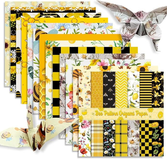 Square Origami Paper 6x6 Double Sided 50 Sheets 50 Colors 70GSM Origami Kit Japanese Chiyo Easy Fold Arts Crafts DIY Handwork Beginner Bee