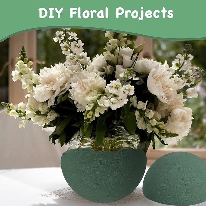 LOKIPA Floral Foam Round, 4 Pack Floral Dry Foam Half Ball Round Flower Foam for Artificial Plant Floral Arrangement and Wedding and Garden Decorations(7.48x3.74inch)