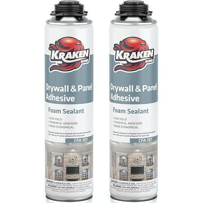 KRAKEN BOND Drywall & Panel Adhesive Foam - (2X24oz) Heavy-Duty, Fast-Curing Construction Adhesive for Concrete, Wood, and Heat Insulation Applications - 2 Pack
