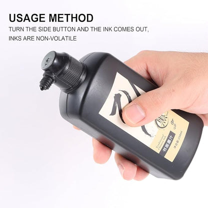 120 ML/4 OZ Calligraphy Ink - Versatile Elegance Chinese Brush Ink for Beginner Practice Traditional Art Works and Japanese Brush Black Ink