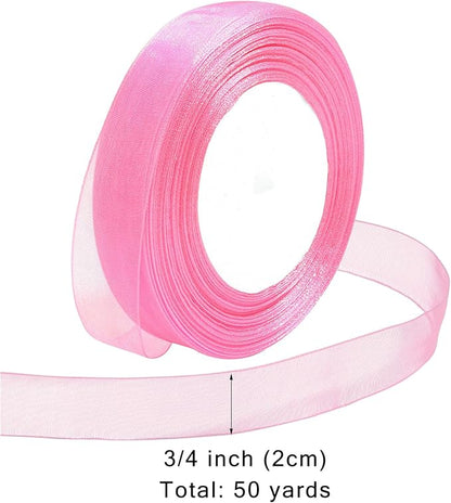 Ribbon for Gift Wrapping 3/4 inch Pink Sheer Organza Ribbon for Flower Bouquet Tulle Thin Chiffon Ribbons for Wedding Invitations Christmas Halloween Presents Decorations Crafts 50 Yards