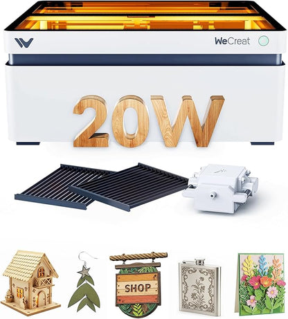 WECREAT Vision 20W Laser Engraver, with Smart HD Camera & Auto-Lifting, Desktop Diode Laser Engraver and Cutter Machine for Beginners Wood Acrylic Metal Leather DIY Gift Making