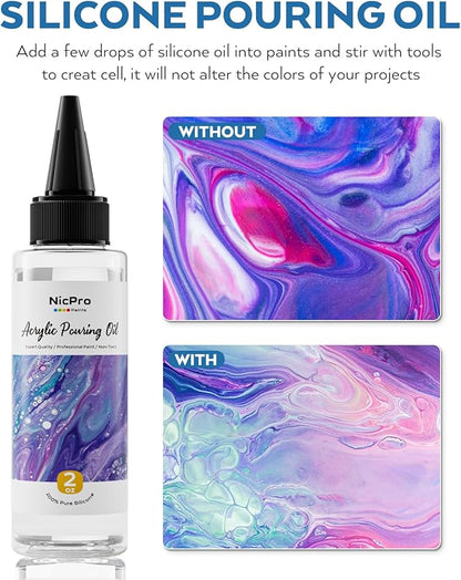 Nicpro 8 Colors 8.45oz Metallic Acrylic Pour Paint Supplies Kit, Large Volume Ready to Pour Premixed High Flow Pouring Paint Set with Silicone Pouring Oil, Gloves, Instructions for Beginner DIY