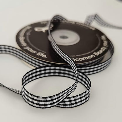Buffalo Check Ribbon Black and White Gingham Ribbon 25 Yards for Crafts (3/8", Black)