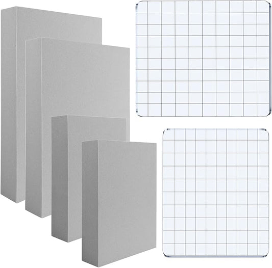 BAOFALI 8 Pcs Stamping Foam Grey Moldable Foam with Acrylic Stamp Block Stamps Plastic Pad Cut and Dry Foam Stamping Foam Block for Sculpture, Modeling, DIY Arts and Handicrafts Projects
