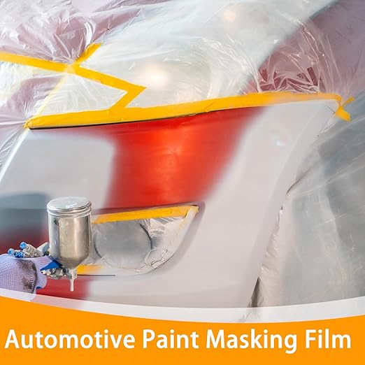 Painters Plastic with Tape 59inx65ft,Pre-Taped Masking Film Automotive Tape and Drape,Tear-Resistant Plastic Painting Film for Car Painting & Home Renovation (4 Rolls)