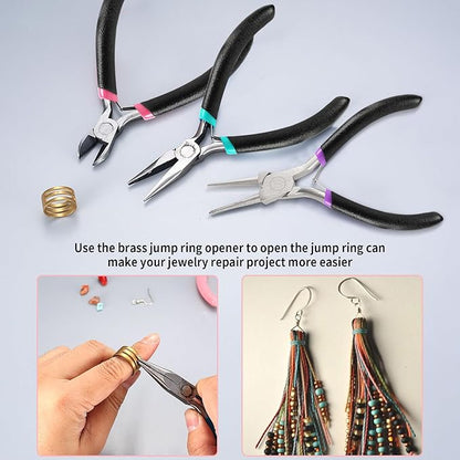3 Pcs Jewelry Making Tools Pliers Kit, Includes Needle Nose/Round Nose Pliers/Diagonal, Wire Cutters for Jewelry Making Wire Wrapping Beading Crafts Matte Handle