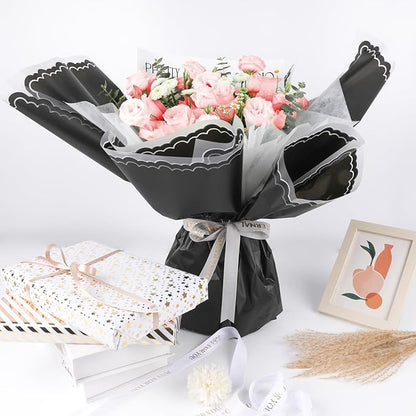 FUHITIM 20 Sheets Flower Wrapping Paper - Waterproof Floral Bouquet Wrapping Paper, Florist Supplies Packaging Paper for Wedding Birthday Gift DIY Crafts (Black)