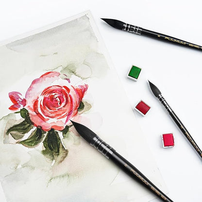 3PCS Squirrel Hair Watercolor Brushes, Fuumuui Professional Mop Round Quill Detail Fine Tip Watercolor Paint Brush Set for Water Color Gouache Ink Painting - Sizes #2, 6, 12