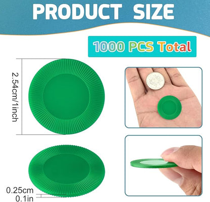 Coopay 1000 Pieces Plastic Poker Chips, Bingo Chips Bulk Learning Counters Disks Poker Card Game, Counting Markers for Math Practice, Game Tokens and Teaching Rewards, 25 mm/ 1 Inch (Green)