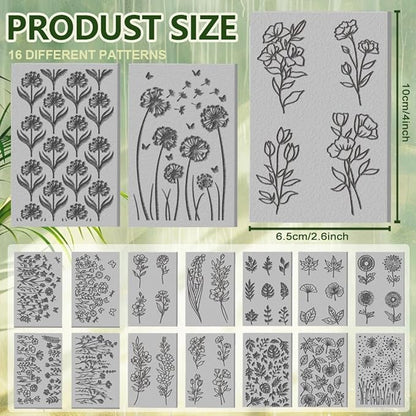 CHGCRAFT 16 Sheets Plants and Flower Clay Texture Mat Dandelions Pattern Polymer Clay Texture Sheets DIY Tools for Pottery Earring Jewelry Making Stamp Engraving Machines, 4x2.6inch