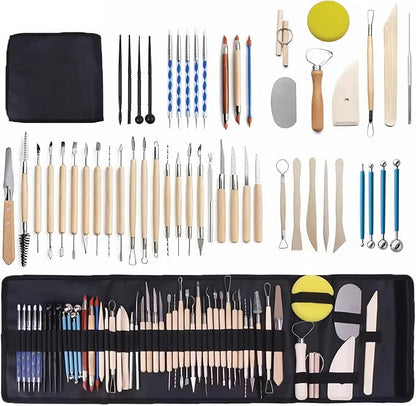 Clay Tools Kit, 52 PCS Complete Clay Tools Set for Sculpting and Pottery, Pottery Tools Includes Polymer Clay Tools, Sculpting Tools, Ceramic Tools, Clay Carving Tools, Perfect Pottery Tool Kit