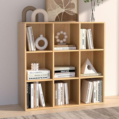 Wooden 9 Cube Storage Organizer with Closed Back Panel, Cube Shelf Heavy Duty Cubby Storage Organizer with Compartments for Living,Display Shelf,Bookshelf,Storage Furniture (Oak, 9-Cube)