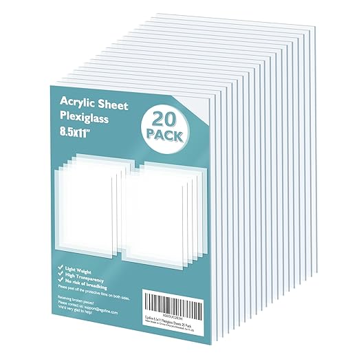 Egofine Plexiglass Sheets Acrylic Sheets 20 Pack of 8.5x11’’ 0.04 Thick Clear Plastic Cast Transparent Plexi Glass for Crafting Projects, Replacement Picture Frame Glass, DIY Display, Easy to Cut