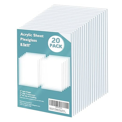 Egofine Plexiglass Sheets Acrylic Sheets 20 Pack of 8.5x11’’ 0.04 Thick Clear Plastic Cast Transparent Plexi Glass for Crafting Projects, Replacement Picture Frame Glass, DIY Display, Easy to Cut