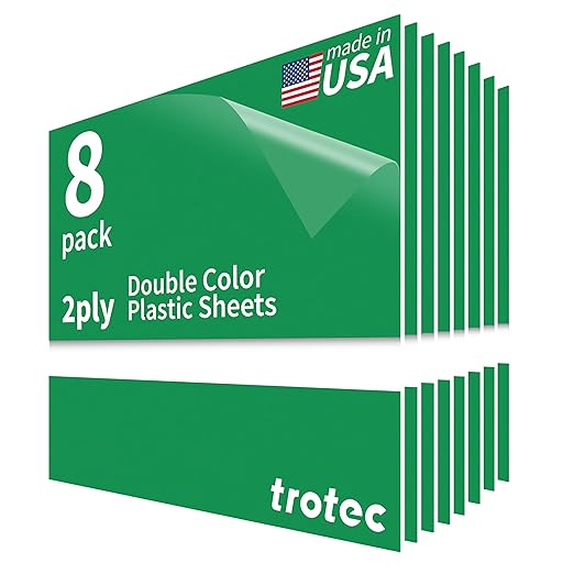Trotec TroLase | 12"x12"x1/16", 8 Pcs | Bright Green/White | 2 Ply | Modified Acrylic | Laser Engraving Double Color Plastic Sheet | Engraving Blanks for Laser, Saw, Guillotine | Made in USA